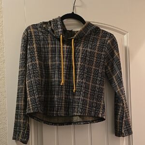 Plaid Hoodie with Yellow Drawstrings